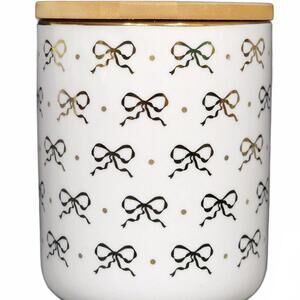 White and Gold Bow Patterned Canister